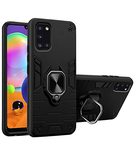 Image of Pikkme D5 Tough Armor Bumper Back Cover Case for Samsung Galaxy A31 |Ring Holder & Kickstand in-Built (Black)