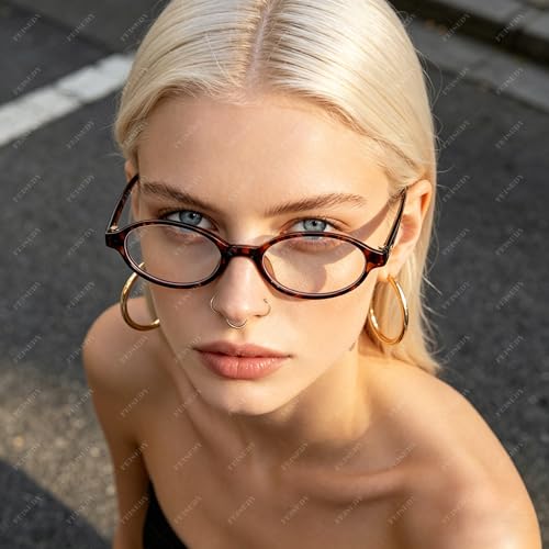Image of FEISEDY Y2K Retro Oval Blue Light Glasses for Women Fashion Small Face Eyewear Frame 90s Nerd Fake Cosplay Eyeglasses B0258