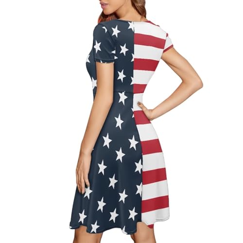 Image of AFPANQZ Womens Casual Summer Lightweight Vintage Dress Short Sleeve Midi Dress Knee-Long Luxury Formal Dress