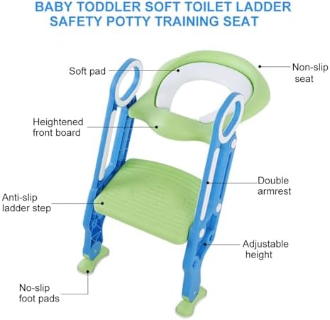 Generic Adjustable Baby Toddler Soft Toilet Chair Ladder for Potty Training Seat + for Boys Girls + Premium PP (Red Yellow) (Blue Green) (Blue Green) — view 7