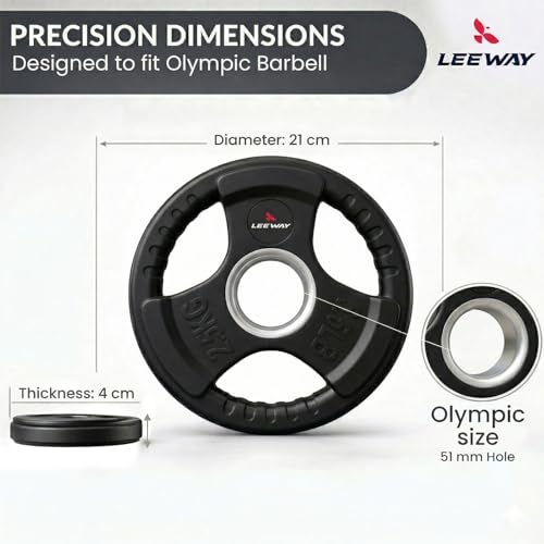 Image of Leeway Rubber Weight Plates 2.5 kg x 2 | Olympic Rubber Coated Metal Integrated Gym Plates for Barbell | 50mm Dia | Spare Weightlifting Weights for Home & Commercial Gym (2.5kg X 2) Total 5kg Weight)