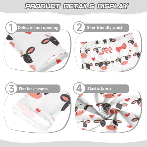 Wusikd Cute Cow Girls' Leggings Toddler Doodles Faces Hearts Kids Yoga Pants Dance Active Tights 4T3