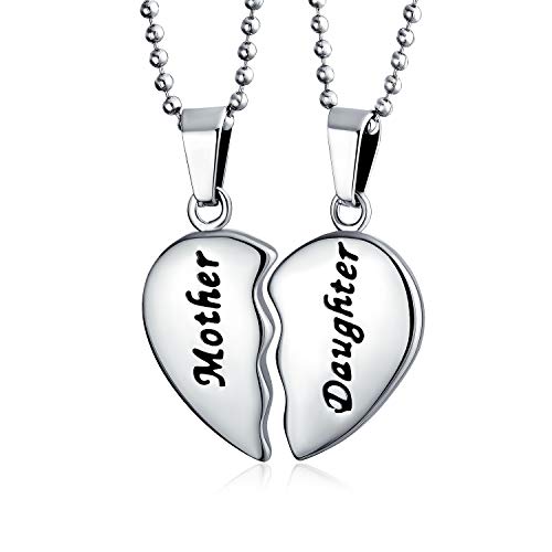 Bling Jewelry Collier pendentif puzzle cœur brisé personnalisable BFF mère-fille, ensemble de 2 pièces séparables, pour maman, ton argent, acier...