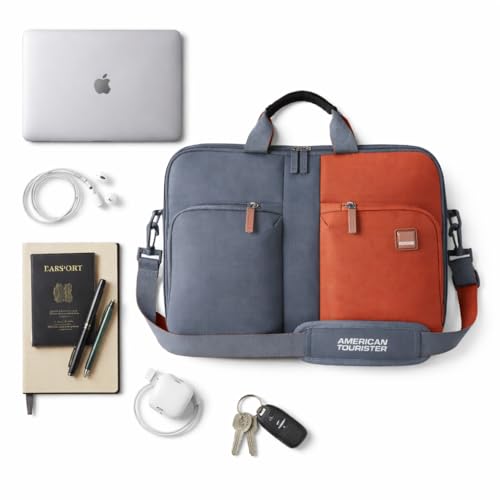 Image of American Tourister Vogue Biz Laptop Sling Bag for Office | 14 Inch Laptop Compartment | 2 Pockets | Adjustable & Detachable Shoulder Strap | Crossbody Messenger Bag | Sleek & Lightweight | Urban Grey