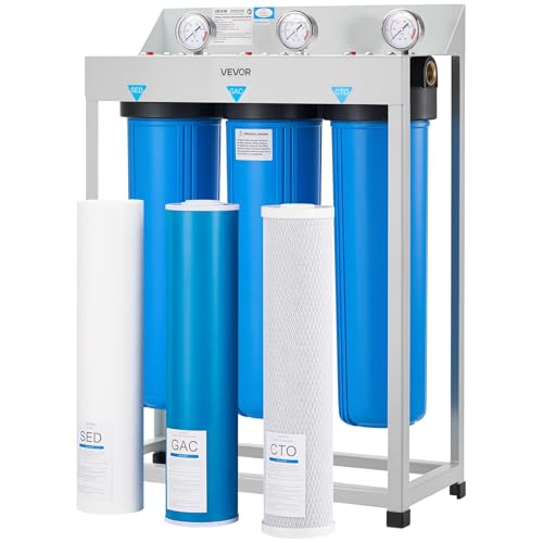VEVOR Whole House Water Filter System, 3-Stage | Sediment, GAC, CTO | 20 x 4.5 Granular Activated Carbon Home Water Purifier Filter, Reduce Chlorine, Chemicals, VOCs, Bad Taste, Odor, Rust