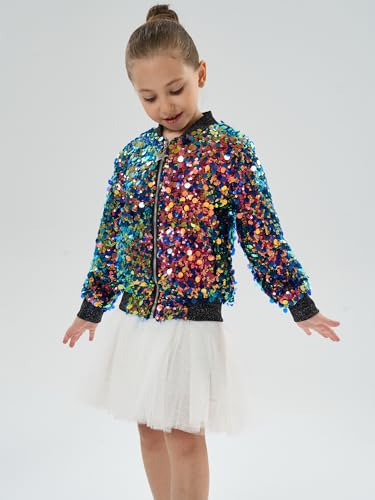 Image of 2Bunnies Girl Ombre Pastel Gradient Shimmer Sparkle Colorful Sequin Bomber Jacket