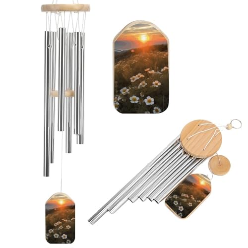 Outdoor Wind Chimes, Sunset and Flowers Printed Wind Chimes,Simple Wind Chimes,Curtain Wind Chimes for Home Decoration