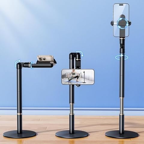 Nauttxon Angle Height Adjustable Phone Holder for Desk -Flexible Retractable Cell Phone Holder for Video Recording Cooking Excising Working Reading -Aluminum Universal iPhone 16 15 14 13 Stand Holder Cover