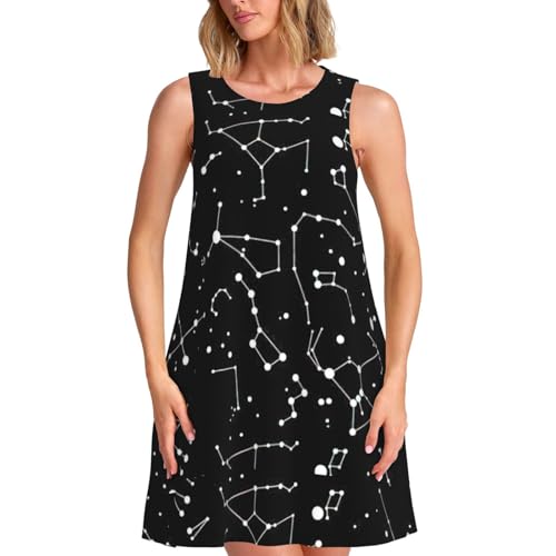 Starry Divination Constellation - Vestido casual sin mangas para mujer, vestido de verano para playa, largo hasta la rodilla, con bolsillos, Negro -, XXL