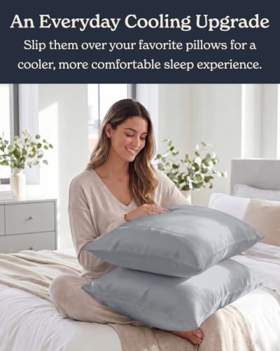Image of Beckham Hotel Collection Cooling Pillowcases for Hot Sleepers, Standard /Queen Size Set of 2, Cool Touch Pillow Cases, Envelope Closure, Silky Soft, Breathable, Light Gray