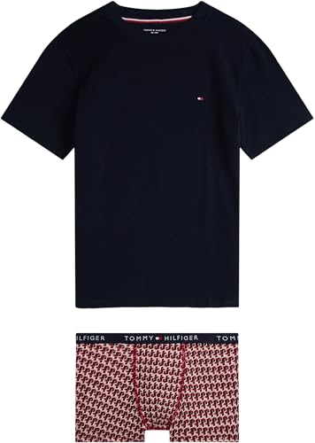 Tommy Hilfiger Jungen Geschenk-Set Boxed T-Shirt Kurzarm & Boxershorts Trunk, Mehrfarbig (Desert Sky/Flag Geo AOP), 10-12 Jahre