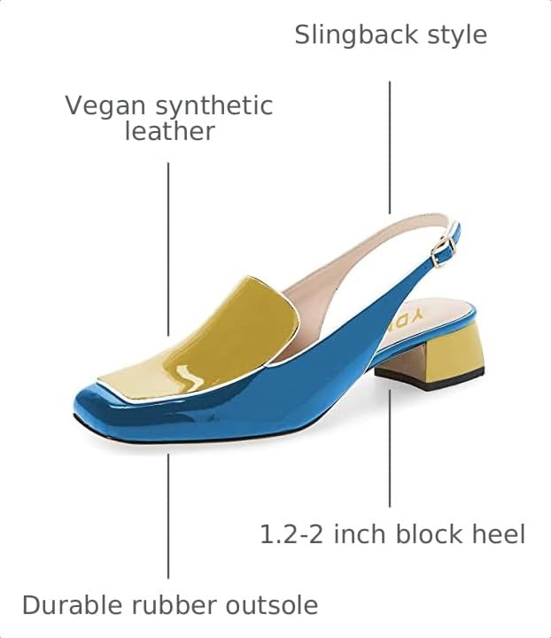 Image of YDN Women Closed Square Toe Block Low Heels Slingback Formal Loafer Dressy Shoes Office Lady Pump Size 4-15 US