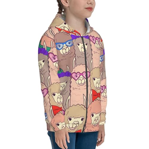 Cute Lamas Kids Pullover Hoodies Boys Zip Up Sweatshirts Girls Athletic Clothes with Pocket4