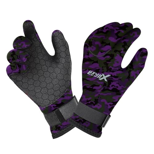 XUKER Neoprene Water Gloves, Winter Fleece-Lined 3mm Five Finger Warm Wetsuit Winter Gloves for Scuba Diving Snorkeling Surfing