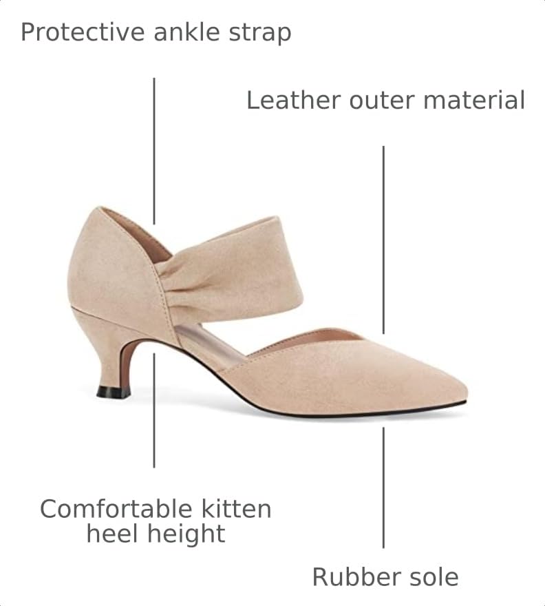 Image of Coutgo Womens Low Kitten Heel Dress Shoes Pointed Toe Slip on Ankle Strap Cutout Elegant Party Wedding Pumps