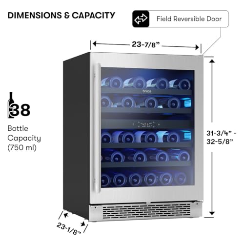 Zephyr Brisas 24" Wine Fridge ADA Dual Zone Under Counter - Countertop Mini Wine Cooler Cellars Small Cabinet Wine Refrigerator Home Bar Chiller Freestanding with Glass Door - 38 Bottles 750ml - Image 2