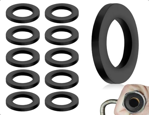 Emezddo 10 Stück Dichtungsringe,Brauseschlauch Anschluss Flache Unterlegscheiben,Gummi Schlauch Dichtung,verwendet für Haushalt Industrie Wasserhahn Brausekopf(Schwarz,19 * 2 mm)