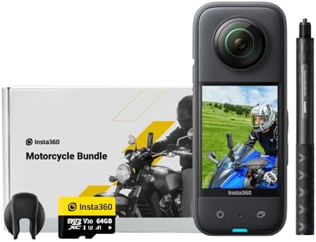 Insta360 X3 Motorrad-Bundle - wasserdichte 360°-Actionkamera mit 1/2"-Sensor, 5,7K 360°, 72MP 360°-Fotos, Stabilisierung, 2,29"-Touchscreen, Vibrationsfeedback, KI-Bearbeitung, Liv