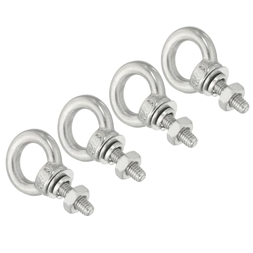 Image of uxcell M3*9 1 /8 inchx0.35 inch Stainless Steel Eye Bolts Threaded Screw Eyebolt Shoulder Ring with Nuts Washers for Lifting Hanging, 4 Set