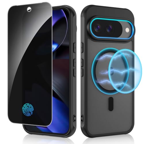 Image of Ruky for Google Pixel 10 /Pixel 10 Pro Case Compatible with MagSafe, Black | with Privacy Screen Protector, Translucent Shockproof Slim Protective Phone Case for Google Pixel 10 /10 Pro 6.3 inch, Black