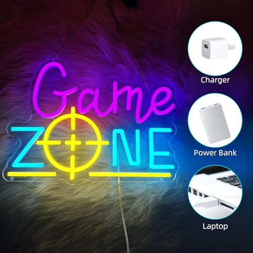 Image of Game Zone Neon Signs, Game Zone Wall Light with Adjustable Brightness & Scope Design, USB Powered LED Wall Light for Gaming Room Decor, Gamer Gift for Teen Boys(14.7''x10.7'')