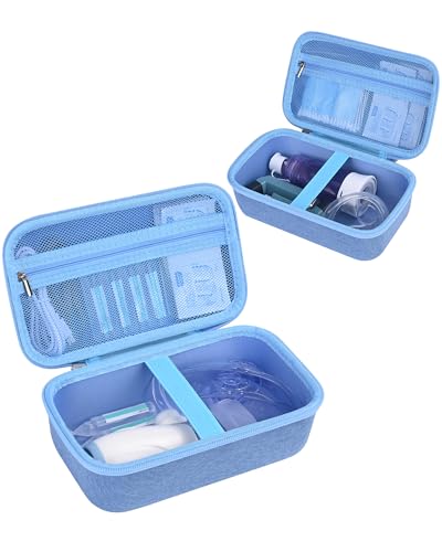Image of Portable Asthma Inhaler Nebulizer Spacer Case for Kid and Adult, Case Only | Hard Shell Travel Carrying Case for Masks,with Handle & Mesh Pocket, Blue