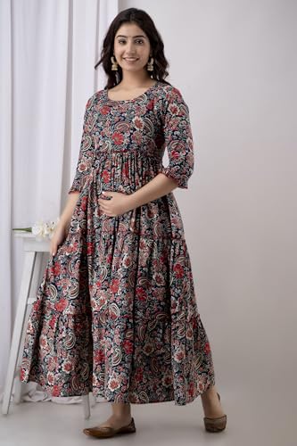 Image of Amazon Brand - Tavasya Women Long Maternity Kurta | Feeding Kurti | Comfort Maxi Dress