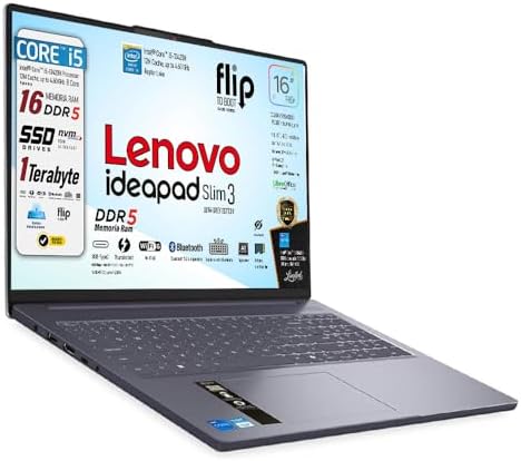 Lenovo, Pc portatile notebook, Cpu Intel i5 13Th, 13420H 8Core, Ram 16Gb DDR5, Display WUXGA 16", SSD Pci Nvme da 1 TeraByte, webcam, usb, Tastiera retroilluminata, pronto all'uso, garanzia Italia