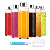 U Chef Juego de 6 Botellas de Vidrio Transparente con Tapas de Acero Inoxidable de 18 onzas, Botellas de Agua de Vidrio...