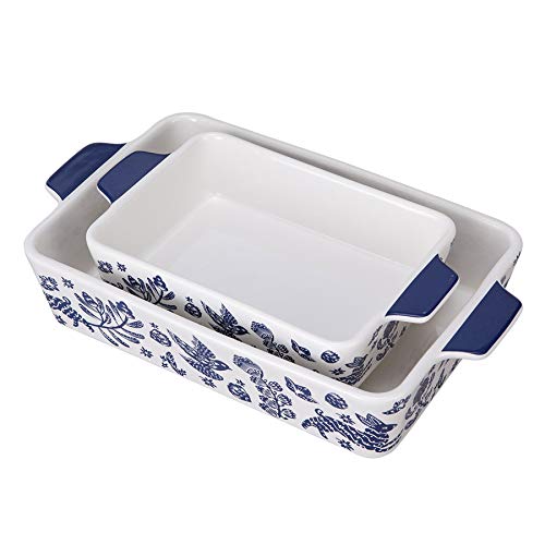 Bakeware Set,SIDUCAL 2 PCS Ceramic Baking Dish Set,Rectangular ServingÂ Bakeware with Heat-Resistant,14x8 Inches,Blue