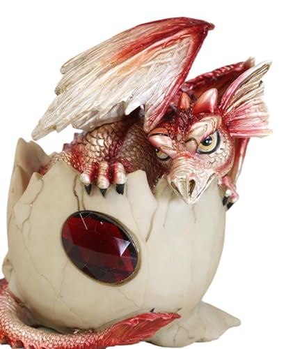 Ebros January Birthstone Dragon Egg Statue Red Gem Garnet Birthday Dragon Hatchling Figurine Fantasy Collector