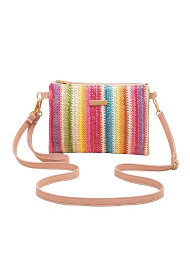 MakeMeChic Womens Multicolor Square Bag Striped Beach Small Crossbody Handbags Purse Multicolor One Size