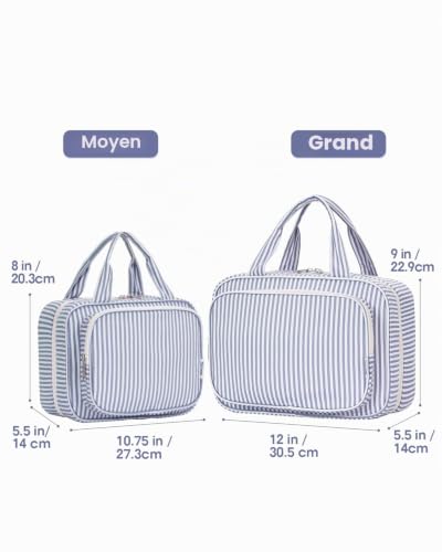 Narwey Trousse de Toilette de Voyage à Suspendre Femmes Trousse de Maquillage Organisateur Accessoires Toilette Sac de Toilette (Rayures Gris Bleu(Grand)) – Image 2