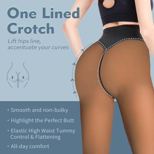 Image of X-CHENG Fleece Lined Tights Sheer Women - Fake Translucent Warm Pantyhose Leggings Sheer Thick Tights for Winter