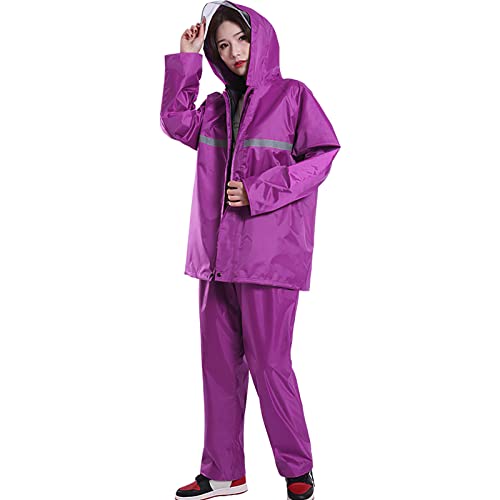 2pcs Hooded Coat & Pant Rain Suit for Women Men Outdoor Waterproof Rain Gear with Reflective Strip