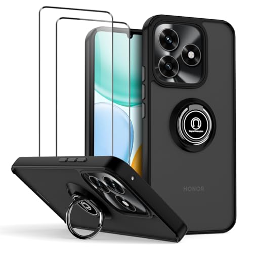 QUIETIP Case for Honor X5c/X5c Plus/Play10A/X5d/X5d Plus with Screen Protector,Translucent Matte Drop Magnetic Ring Car Mount Stand Cover,Black