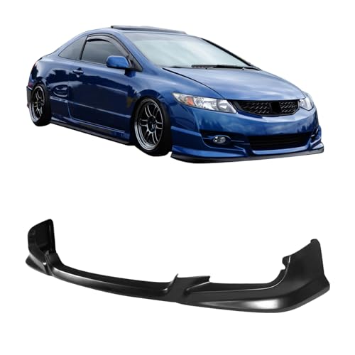 Front Bumper Lip Compatible with 2009-2011 Honda Civic 2 Door Coupe, HF-P Style PU Black Front Lip Spoiler Splitter by IKON MOTORSPORTS, 2010