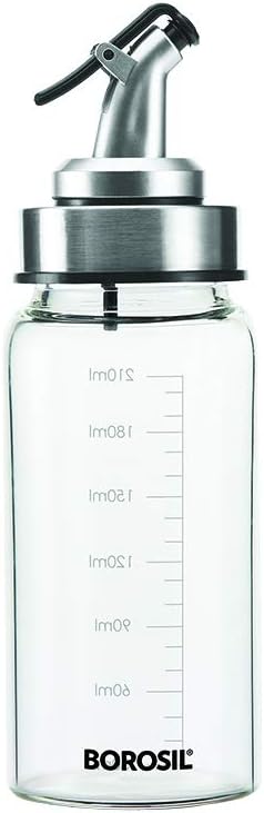 Borosil Oil Dispencer | Borosilicate Glass Oil Bottle with Silicon Funnel | Leakproof, BPA Free Oil Container for Kitchen | Transparent (250 ml)
