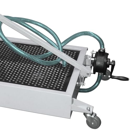 Shop Tuff STF-15GS 15 Gallon Capacity Low Profile Oil Steel Drain with Hand Pump, Splash Guard, and Mesh Cover, 15 Gallon Tank Capacity