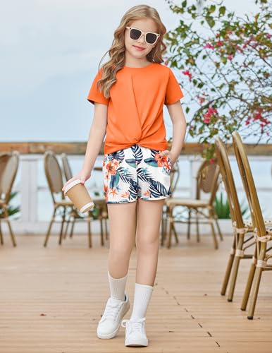 Image of Arshiner Girls Clothing Sets Twist Front Top and Shorts 2 Piece Outfits Activewear Tracksuit 5-14 Year