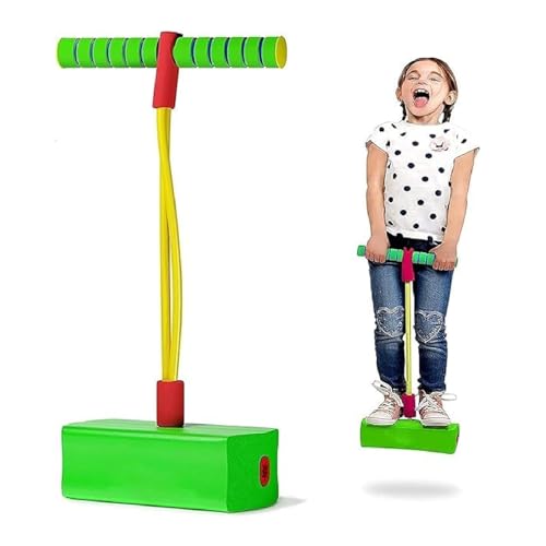 Image of CRIYALE Kids Hopping Pogo Jumper Fun & Safe Pogo Stick for Toddler, Durable Foam Bungee Jumping Stick Makes Squeaky Sound Improves Balance, Support up to 250lbs Bouncing Toy for Age 3 & Above (Green)