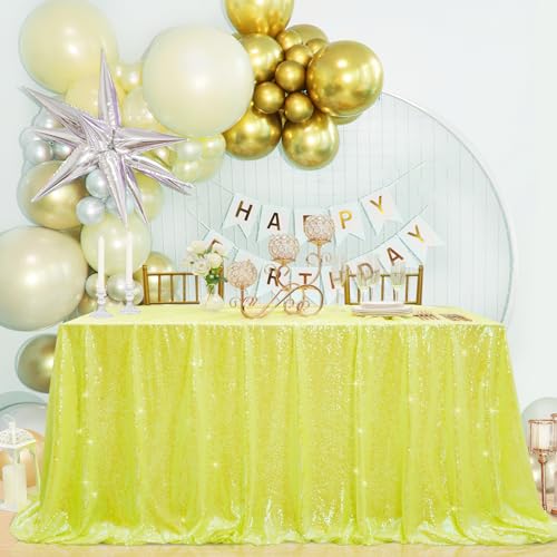 Image of B-COOL Mermaid Sequin Tablecloth Crystal Yellow Glitter Table Linen Party Tablecloth 60x102 Inch Sequin Table Fabric for Wedding Birthday Banquet