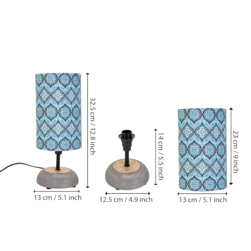 Image of Amazon Basics Blue Lagoon Table Lamp | Hand-Painted Mango Wood Base with Printed Polyester Shade | E14 Holder | Decorative Night Lamp for Bedroom, Living Room & Study Room | Home Decor Gift