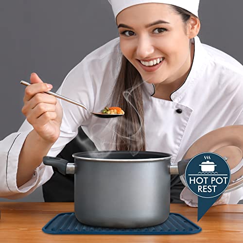 HOTEC BPA Free Silicone Trivets for Hot pots and Pans, 446℉ Heat Resistant for Kitchen Counter Dish Drying Mat, Set of 2 Classic Blue - Image 6