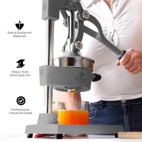 Zulay Professional Citrus Juicer - Manual Citrus Press and Orange Squeezer - Metal Lemon Squeezer - Premium Quality Heavy Duty Manual Orange Juicer and Lime Squeezer Press Stand - Gray