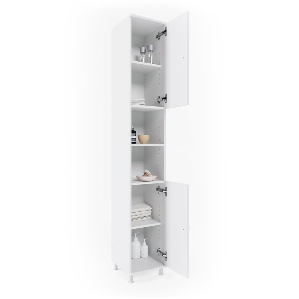 Vicco Armario de baño Fynn, Blanco, 30 x 190 cm | para guardar artículos de baño y toallas