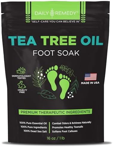 Tea Tree Oil Foot Soak with Epsom Salt - Made in USA - for Toenail irritations, Athletes Foot, Stubborn Foot Odor Scent, Softens Calluses & Soothes Sore Tired Feet - 16 Ounce
