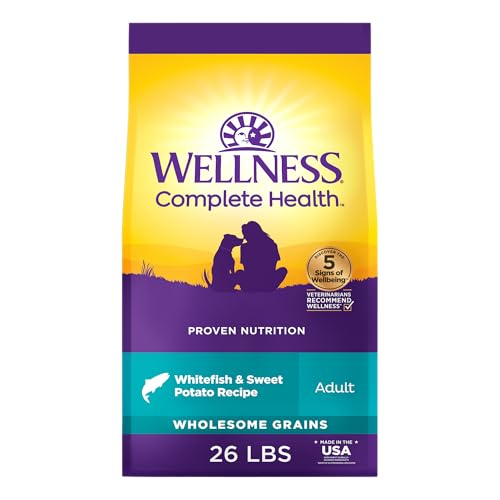 Image of Wellness Complete Health Adult Dry Dog Food, Wholesome Grain Kibble, Natural, Chicken Free, Whitefish and Sweet Potato Recipe, 26 lb Bag