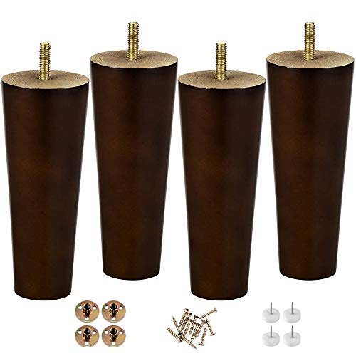 Wood Furniture Sofa Feet Legs 6 Inch Set of 4 for Couch Cabinet Chair Brown Replacement Extenders with Hardware Kit Attachment Mounting Plates M8 Bolts and Screws | Easy to Install