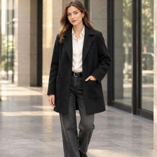 Pea Coats for Women Blazer Single Breasted Lapel Winter Coat — view 2